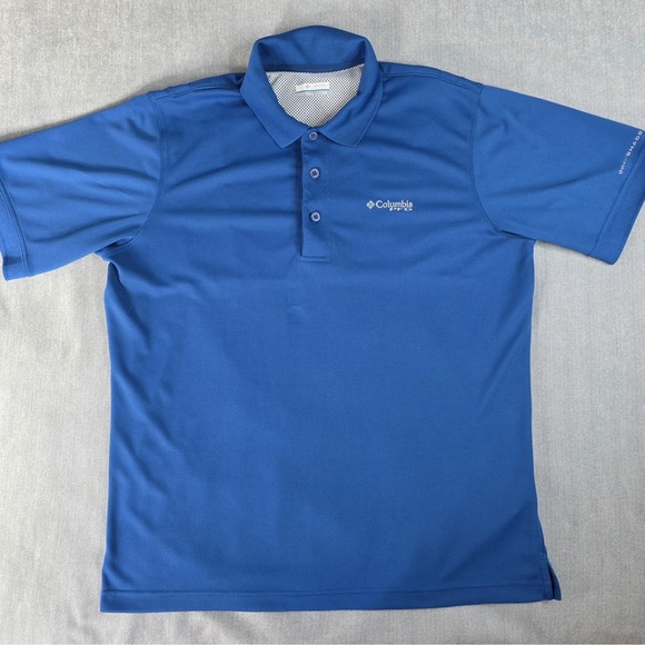 Columbia Polo Shirt Mens Large PFG Perfect Cast Blue Vented Omni-Shade XM6930 - Picture 2 of 15